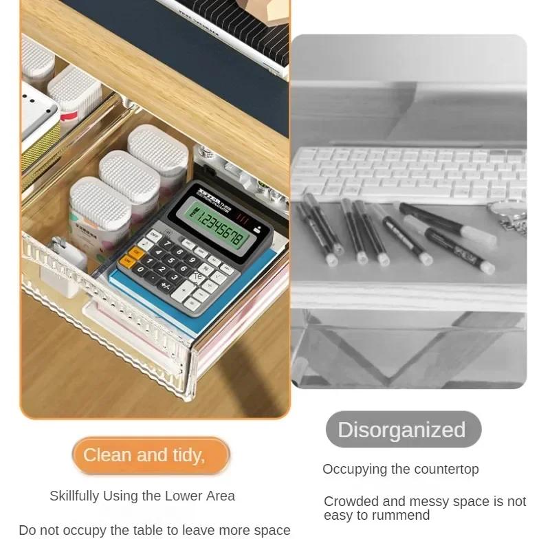 Non-Drilling Under Desk Drawer Storage Box Large Capacity Invisible Hanging Type Factory Office Desk Organizer
