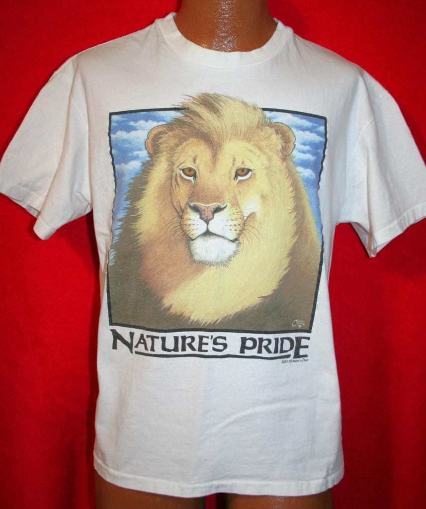 Vintage 90s Human-i-Tees Lion Nature's Pride Single Stitch T-Shirt L Made In USA