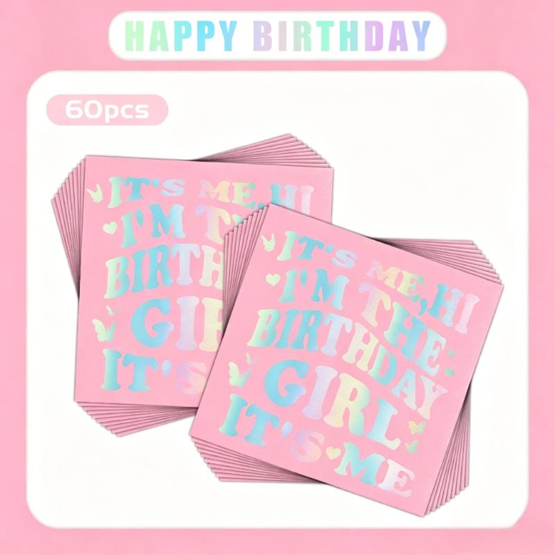 20/40/60pcs Colorful Pink Letter Millennium Style Festival Party Napkins, Family Birthday Party Decoration Napkins