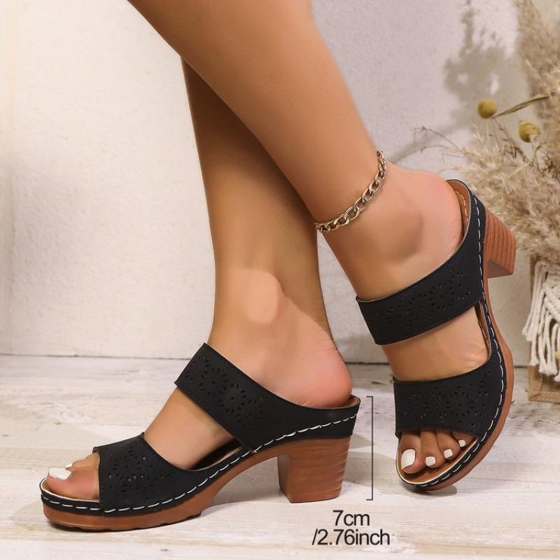 Fashion Women Summer Lightweight Hollow Sandals High Heels New Dress Chunky Open Toe Slippers Female  Design Brand Slingback Zapatos
