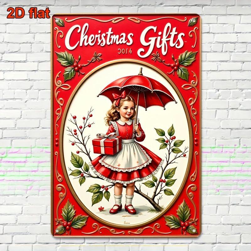 Weihnachts-Blechschild 2D Flache Wanddeko Metallplatte Hängendes Ornament Mädchen