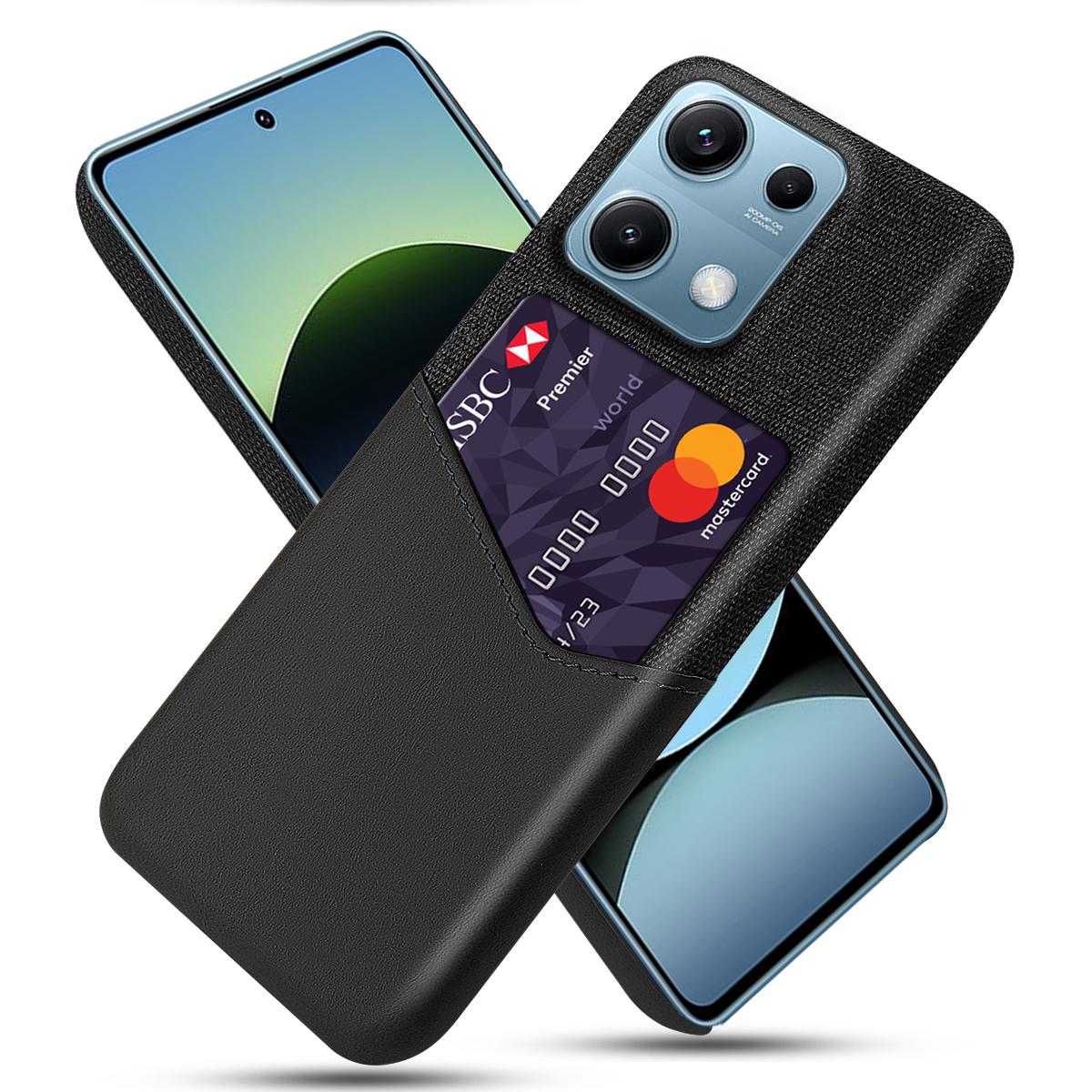 

Чехол для Xiaomi Redmi Note 14S 4G из ПУ-кожи с текстурой ткани, жесткая ПК-крышка для телефона с держателем для карт B