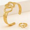 European & American Heart Ring and Bracelet Set: Korean Style, Open, Simple, Unique Design for Women