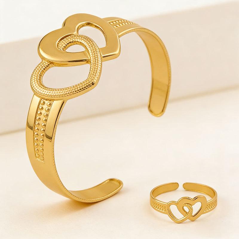 European & American Heart Ring and Bracelet Set: Korean Style, Open, Simple, Unique Design for Women
