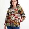 Women's Casual Fashion Long-Sleeved Zip-Up Christmas Print Knitted Hoodie