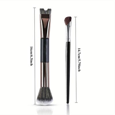 2Pcs Nose Contour Brush, 2-in-1 U-shaped Brush and Fluffy Brush, Angled Inclined Brush
