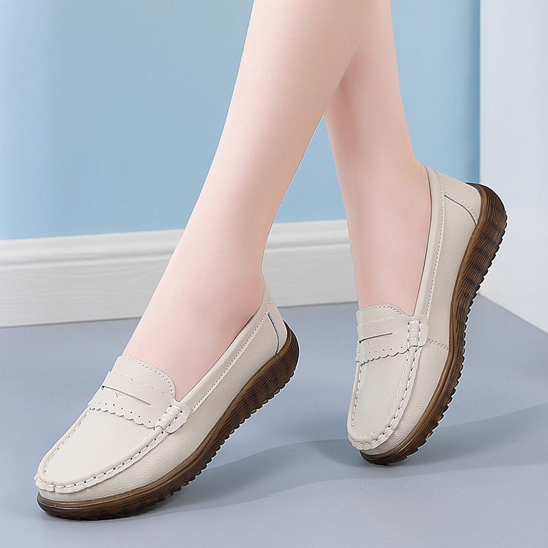 Cow tendon sole soft-soled shoes single shoes medium leather shoes summer hollow hole shoes