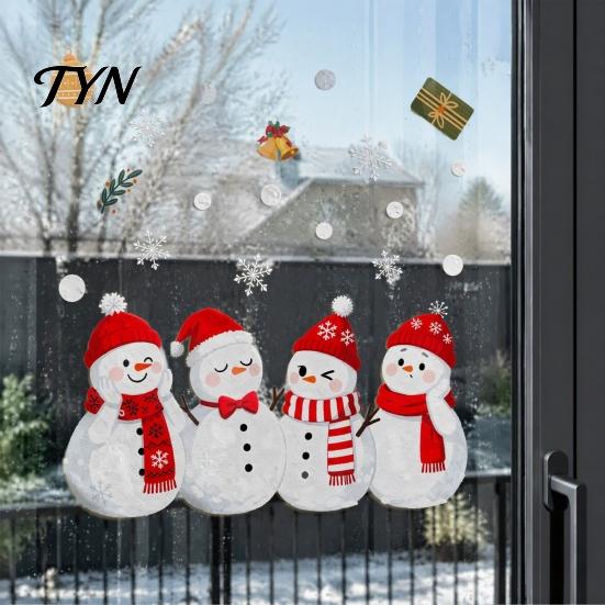 Removable Snowman Stickers 1/2 Sheets Christmas Window Cling, Cartoon Decorative Glass Seasonal Decal Sticker, Waterproof Static for