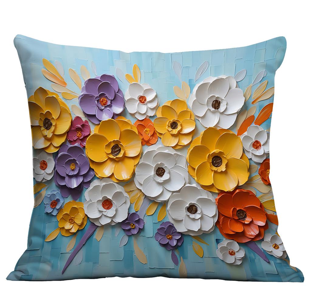 New Flower Pillowcase Imitating Three-dimensional Oil Painting Style Creative Floral Home Living Room Sofa Cushion Pillowcase