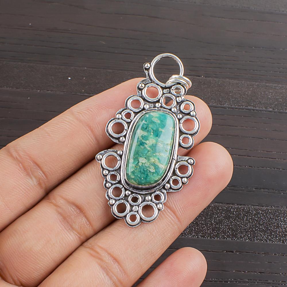

Натуральный Зеленый Амазонит Камень 925 Пробы Стерлингового Серебра Ювелирное Изделие Кулон 2.07 AJP-2447