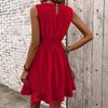 Summer Women O-neck Sexy Beach Sundress Solid Ruffle Dress Sleeveless Elastic Waist Sweetheart Mini Tank Dress Elegant Red Dresses