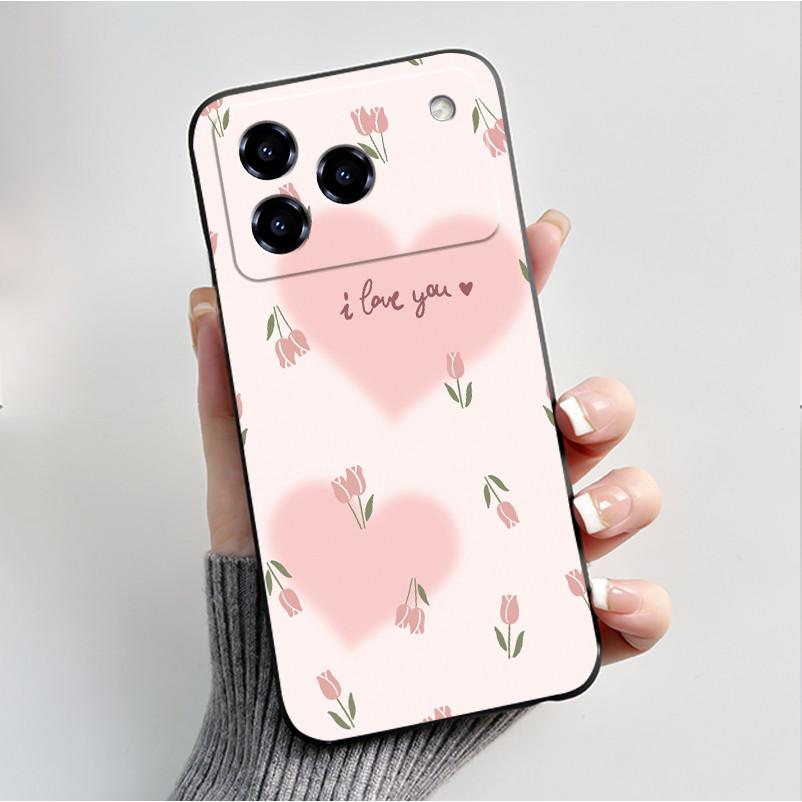 Printing Pattern Case For ZTE Blade A76 4G Z2474 Soft Silicone Black Shell Cover Cute Flower Cartoon Casing