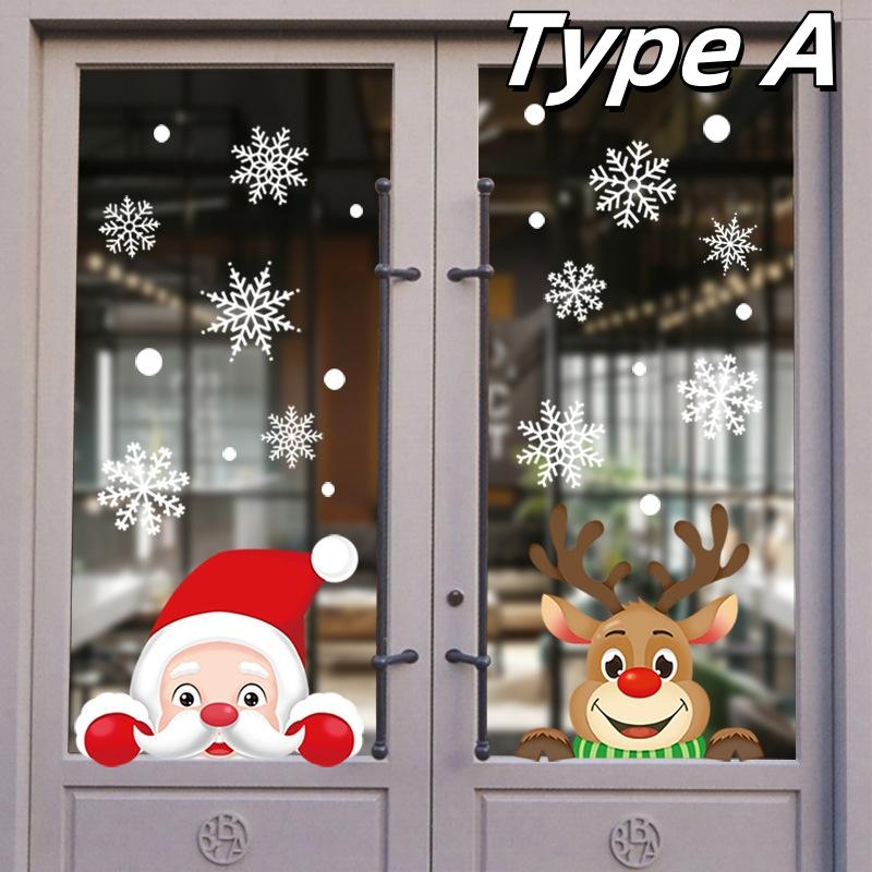 Christmas Glass Stickes Snowflake Santa Claus Shaped Door Shop Window Sticker Wall Ornaments for Home Decoration New Year 2025