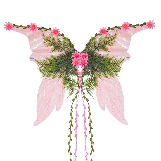 Butterfly Fairy Wings for Women Girls Woodland Elf Wings with Artificial Flowers Leaves And Vines Sparkling Angel Wings for Halloween Cosplay Costume