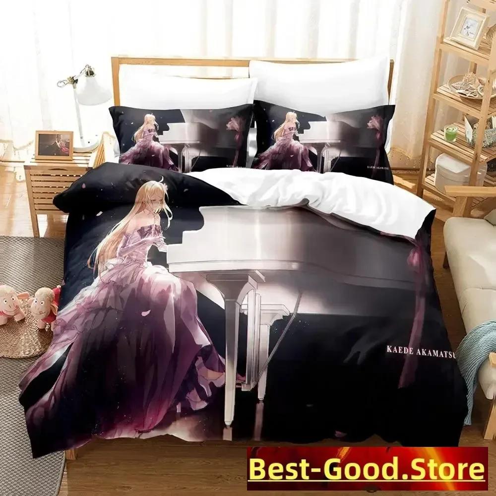 Danganronpa V3 Bettwäsche-Set Cartoon Anime Dreiteiliges Set Erwachsener Kind Schlafzimmer Bettbezug-Sets Kawaii Mädchen Bettdecke Bettwäsche-Sets