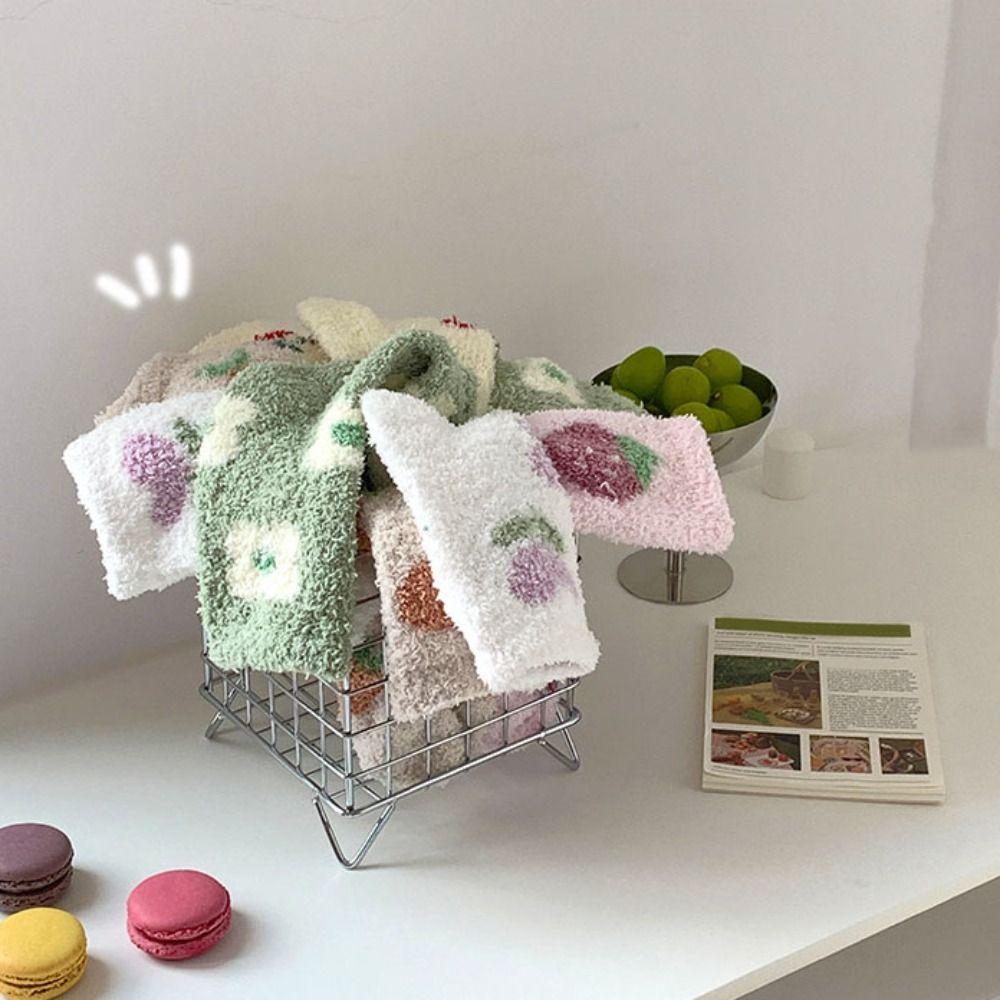 Flower Strawberry Coral Fleece Socks Winter Warm Socks Women Soft Floor Plush Socks  Winter