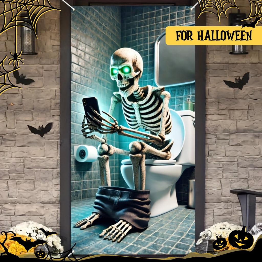 Halloween Skeleton Bathroom Door Banner Multi functional Party Decoration Haunted House Horror Theme