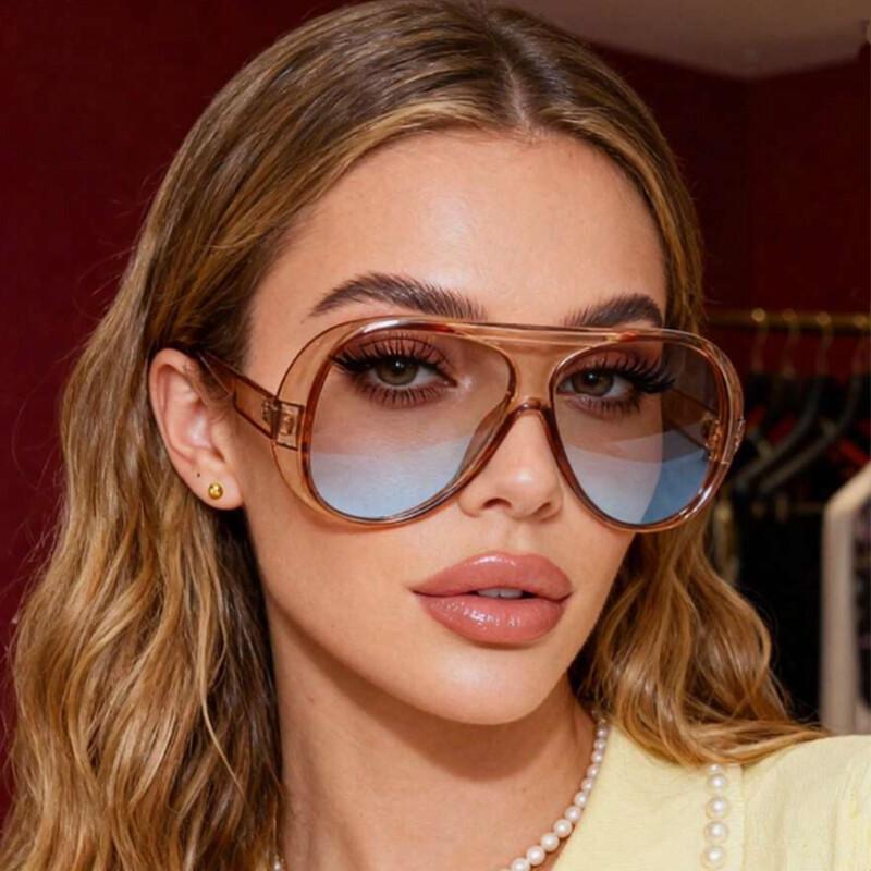 2026 Trendy Vintage Sunglasses Men's And Women's Luxury Brand Personalized Gradient Tea Blue Shades Oversized Pilot Sun Glasses