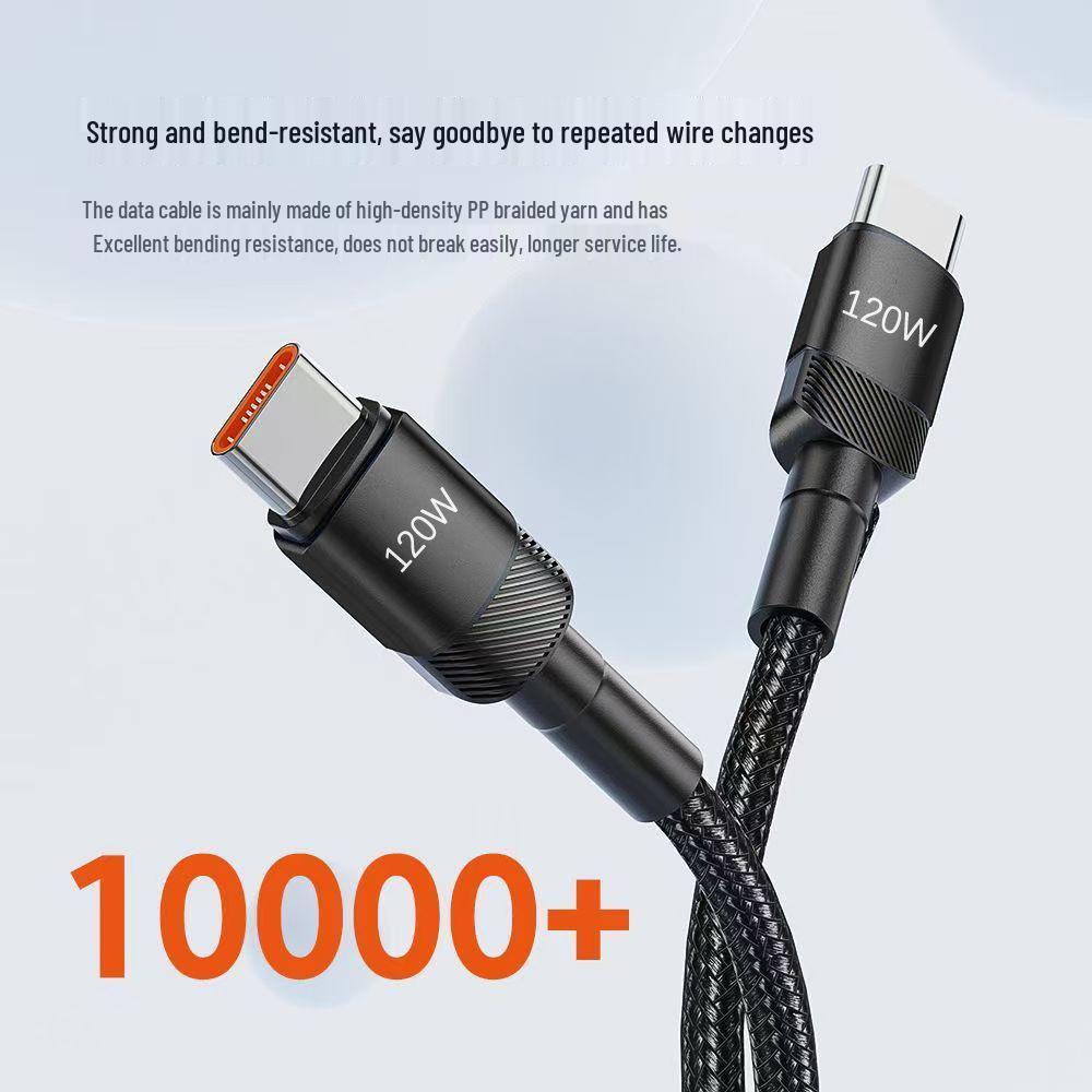 120W Type-C Fast Charging Data Cable 6A for Apple 15/16, Huawei, Vivo, Oppo, Car Chargers.