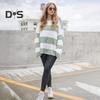 Women Pullover Sweater Wide Striped Color Block Crew Neck Long Sleeve Ribbed Cuffs Oversized Sweater Casual Knitwear