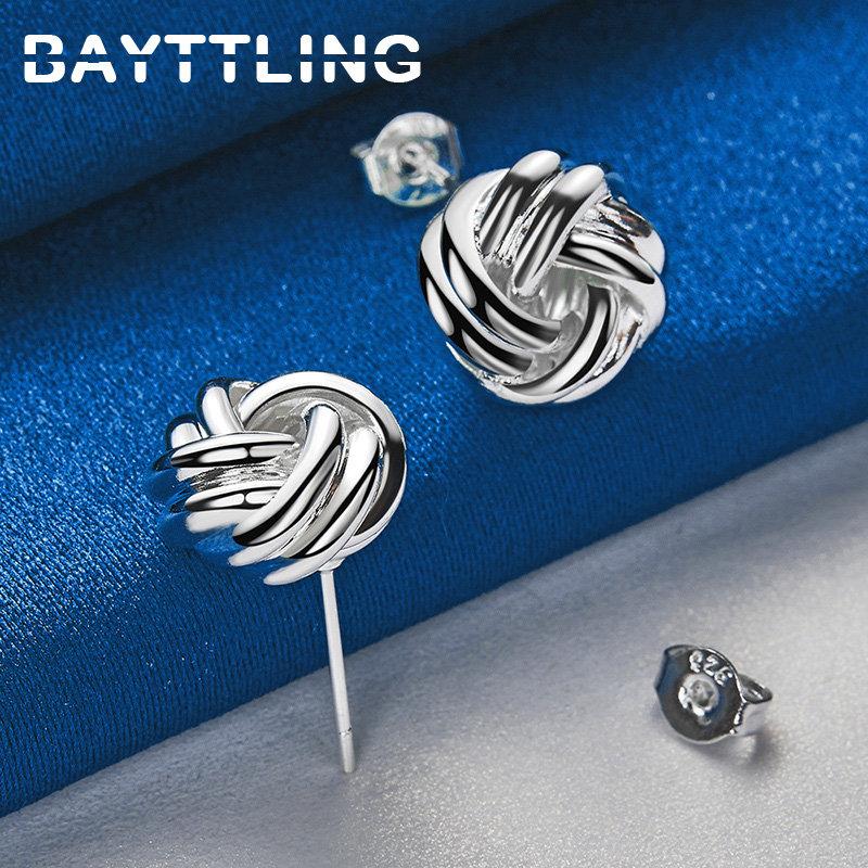 Charm 925 Sterling Silver 10MM Fine Braided Knotted Stud Earrings For Women Men Hip Hop Party Gifts Fashion Jewelry Accessories