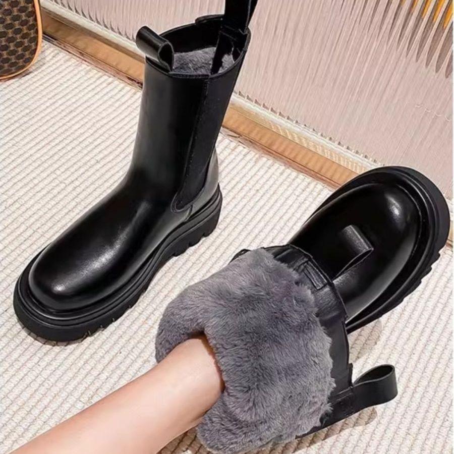 

2025 новые сигаретные ботинки женские зимние ботинки осень и зима на толстой подошве утепленные термохлопковые ботинки ботинки средней высоты Мартин 40 чёрный