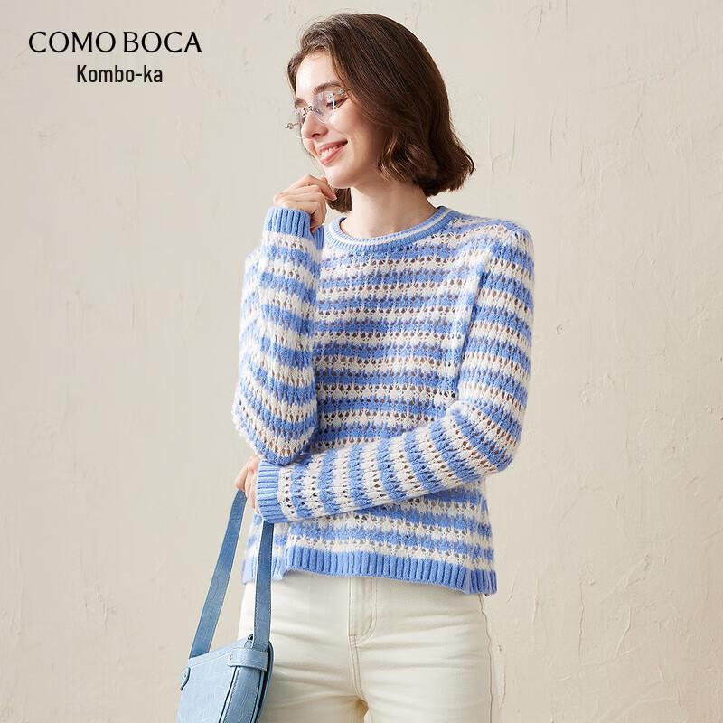 KEMENG BOKA Women's Autumn Winter Striped Color Block Cashmere Sweater