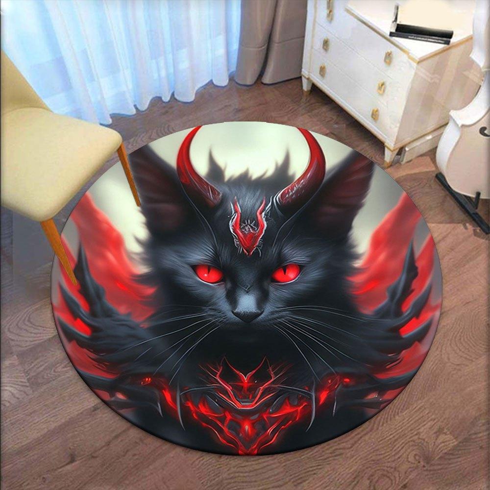 

Devil Cat Fantasy Art Print: Unique Devilish Creature DesignRound Non-Slip chair mat chair carpet for office Rugs for Office Decor Gift For Valentine 80cm by 80cm