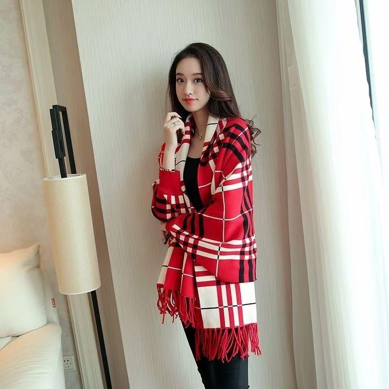 New Shawl Korean Trendy Sweater Women Spring Autumn Winter Knitted Bat Shaped Shirt Cloak Jacket Plaid Cardigan
