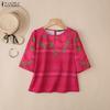ZANZEA Women Casual Round Neck Half Sleeve Loose Print Blouse