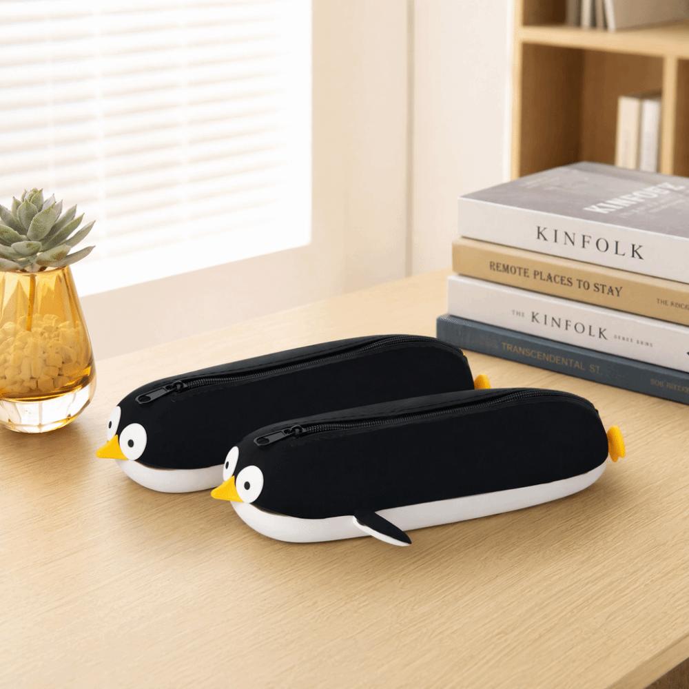 Cute Penguin Lipstick Storage Pounch Large Capacity Pen Box Silicone Pencil Bag  Stationery Storage