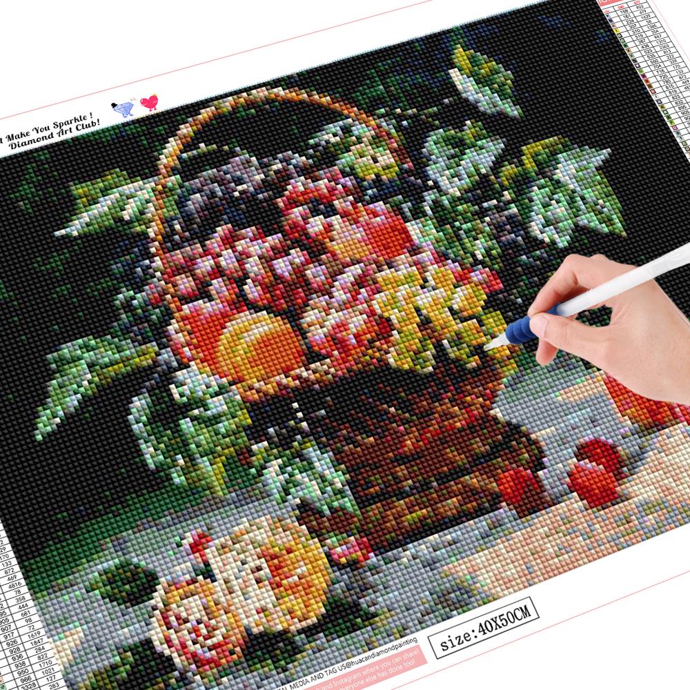 HC Diamond Painting Full Square Basket of Flower Drill Fruit DIY Cross Stitch Home Decor Wall Decor