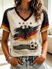 German Women Football Supporter V Neck Mesh Tee Graphic Flag Stripe Cuff Summer Casual Short Sleeve T Shirts Family Matching