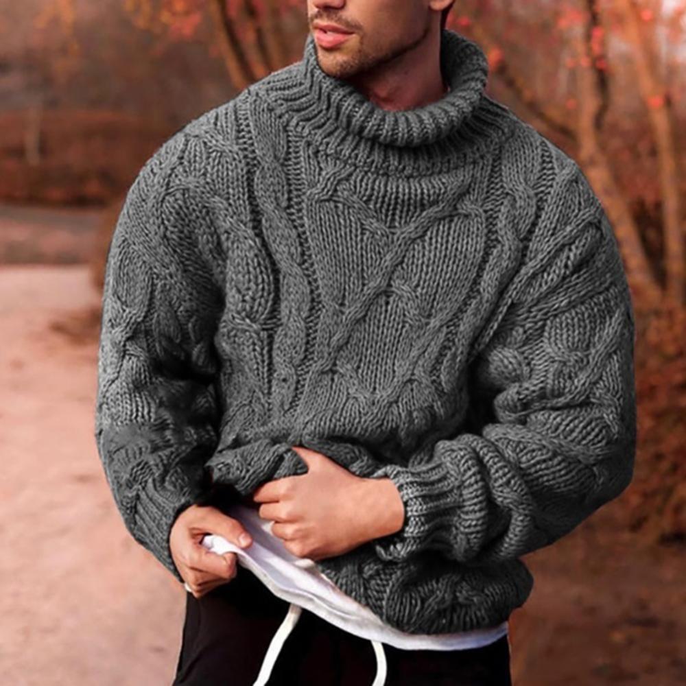 New boy 04 Modieuze heren herfst/winter warme pure kleur gebreide twist vlecht twist gebreide trui coltrui warme pullover XXL