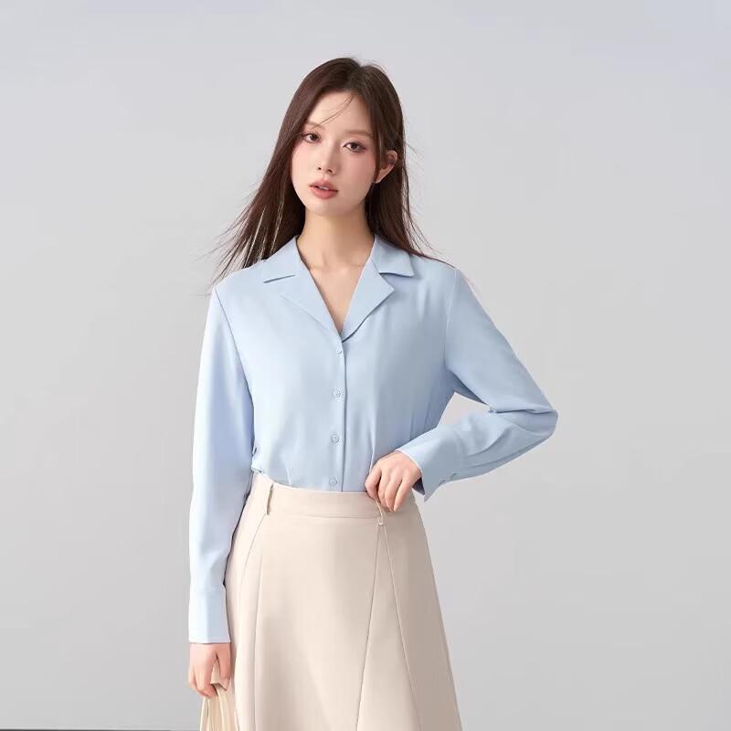 

Women s Casual Formal Blue Long Sleeve Shirt S