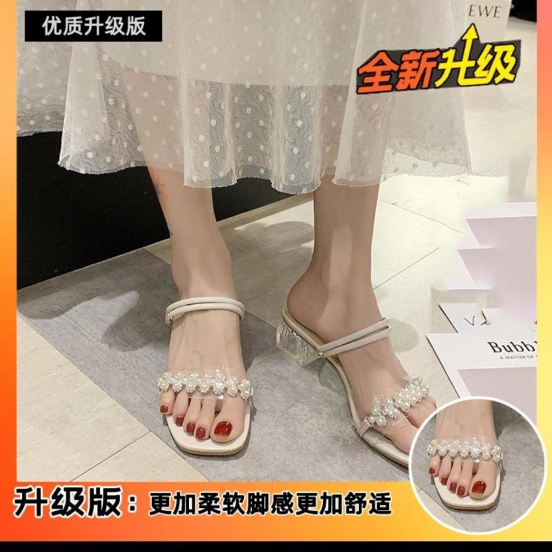 

Сандалии Новогодние Универсальные Средний Каблук Толстый Каблук Сказочный Стиль Мода Два Способа Носки Шлепанцы Женская Обувь Корейская Версия Высокие Каблуки 40