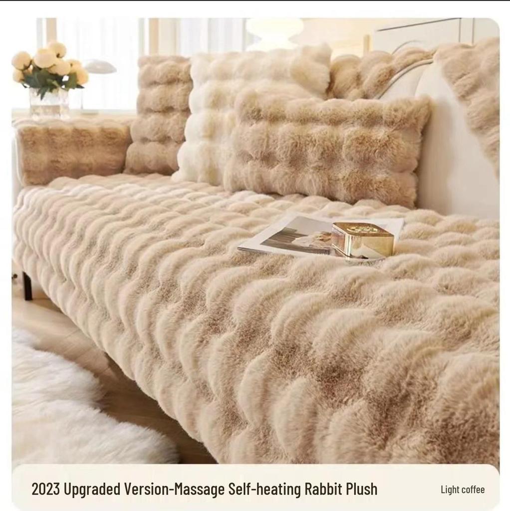 2025 Winter A-Grade Rabbit Plush Sofa Cover: Thickened, Warm, and Simple Cushion Cloth
