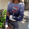 Women's Slim Fit Long Sleeve T-Shirt with Christmas Print Neck Pullover Top