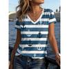 Fashion Retro Stripes 3D Personality Printed Summer T-shirt Women's Loose Comfortable Soft Breathable V-neck Short Sleeved T-shirt