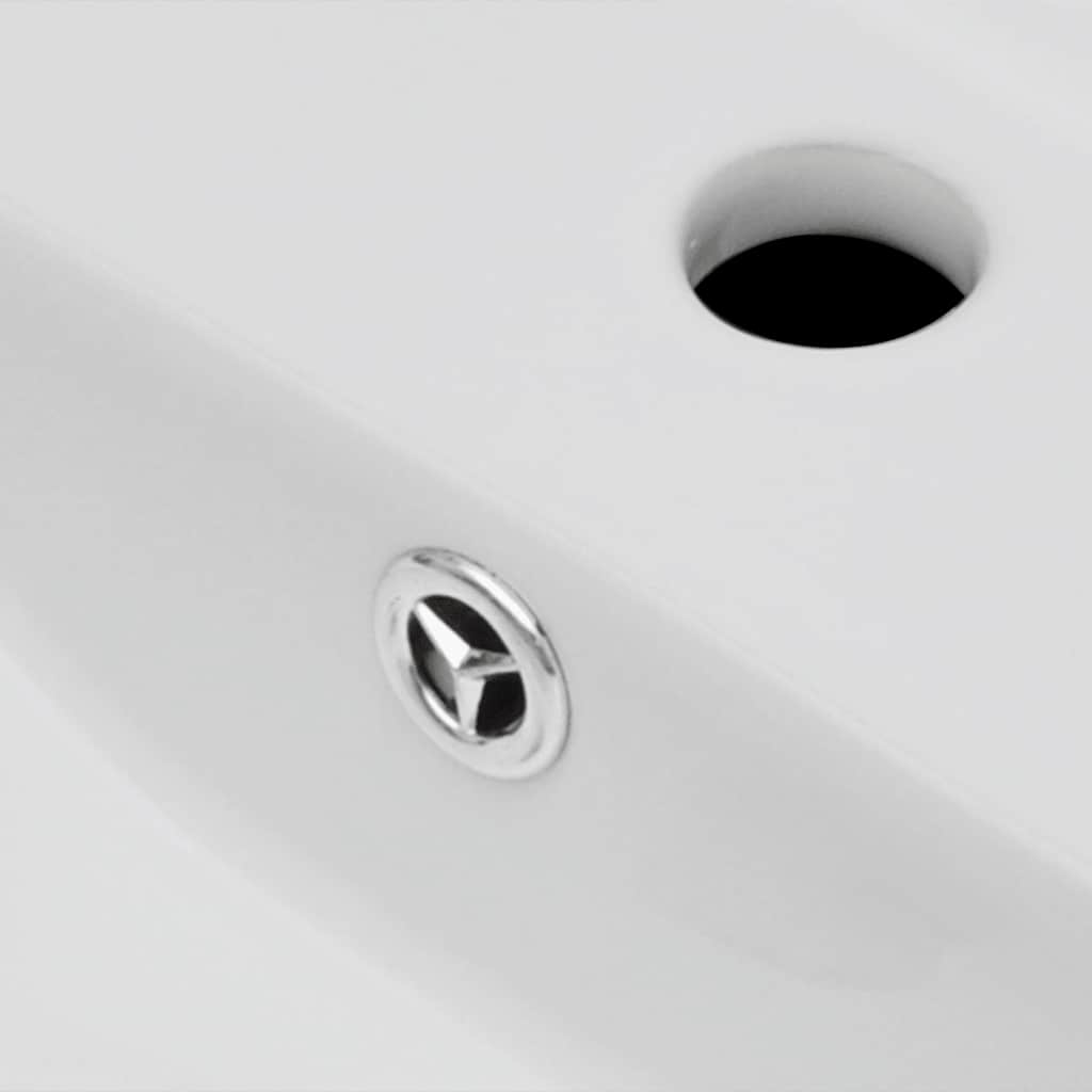 Ceramic Washbasin with Faucet Overflow Hole White Rectangular