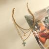 Cross Set Turquoise Pendant Round Card Women's Bohemian Style Golden Jewelry Gift Elegant Party Multi Layered Necklace