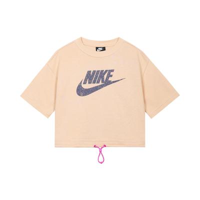 Logo Print Drawstring Crop Top Loose Short Sleeve T-Shirt Women Tops Pink CJ2276-287
