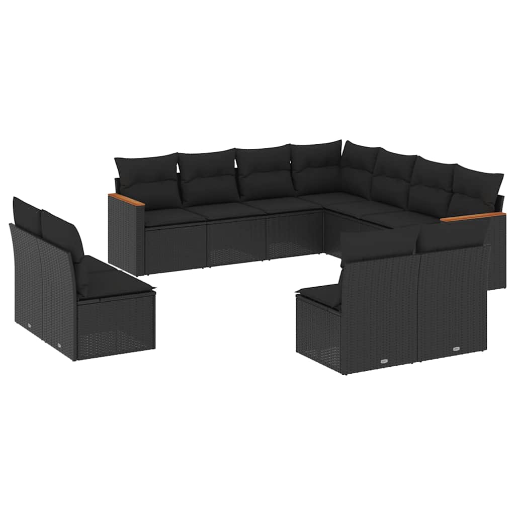 Vidaxl 11-Cz. Garden Lounge Set, Cushions Black Rattan Pe