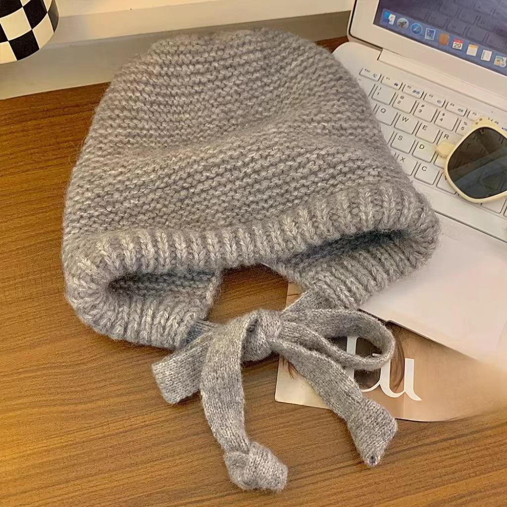 Adjustable vintage jacquard ethnic style women's autumn and winter tie-back ear-protecting knitted warm versatile beanie hat