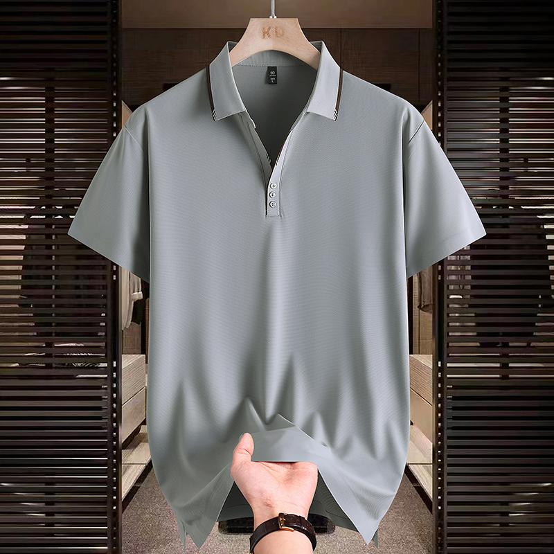 Ice Silk Polo Retro Short Sleeve Polo Shirt Men's Summer Versatile Top Shirt Color blocked Collar T-shirt
