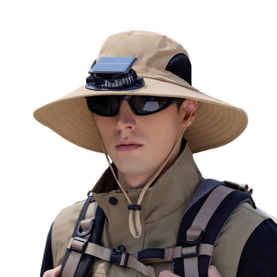 Fan Hat Wide-Brimmed Outdoor Hat with Fan Design Breathable Mesh 3 Gear Adjustable Speed Hiking Cycling Fishing Hat