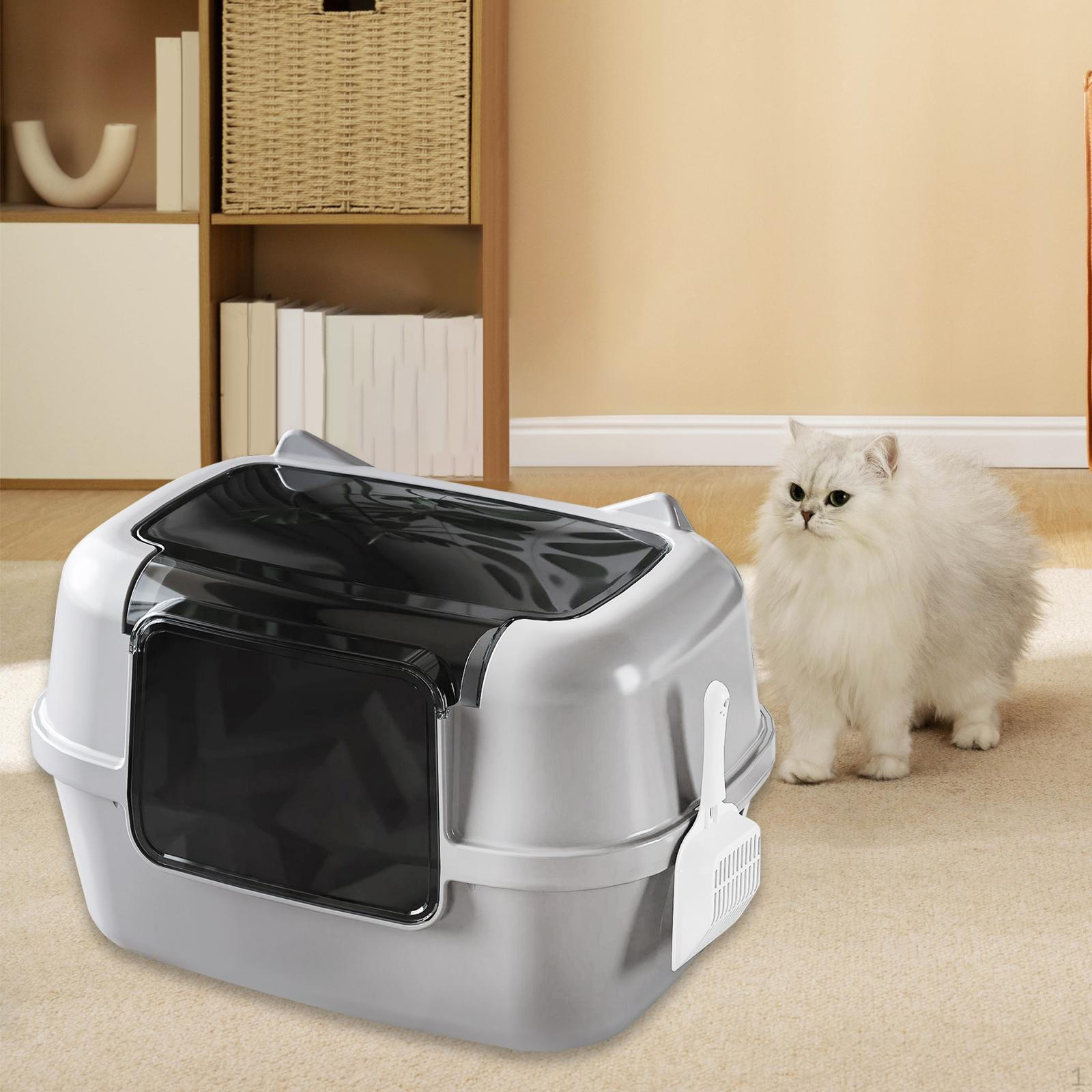 

Кошачий туалет с ограждением и лопатой для дома и квартиры серый