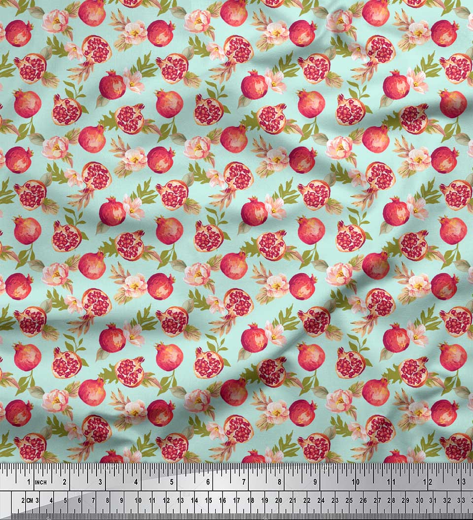 

Тканина Soimoi Blue Japan Crepe Satin Тканина з принтом «Піон та гранат» 1 метр 42 дюйма 42 Inch Wide - Poly Crepe зелений