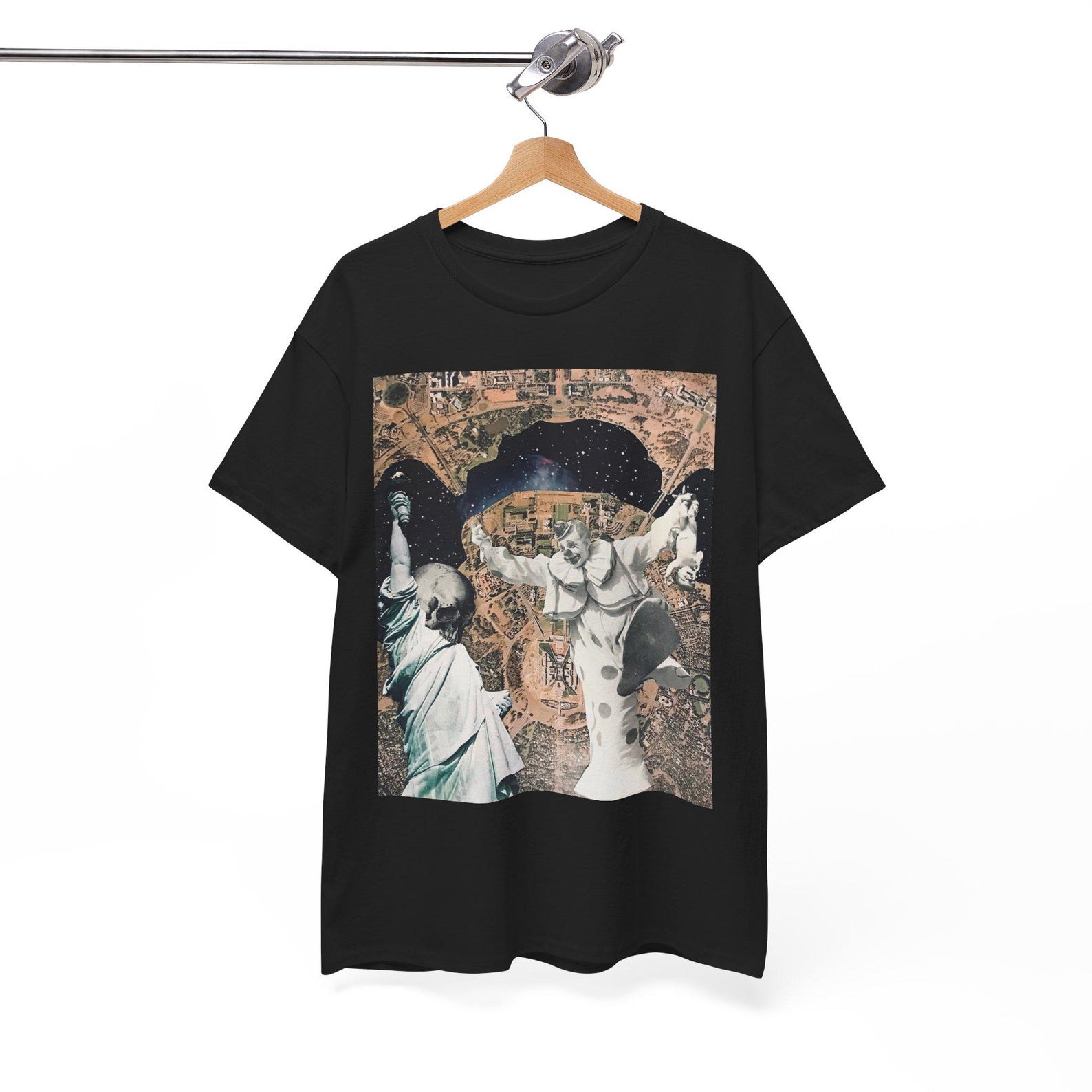 Surreal Clown Statue T-Shirt | Dark Collage Art Tee | Political Surrealism Shirt | Weird Art Graphic Tee | Unisex Art Shirt 4XL