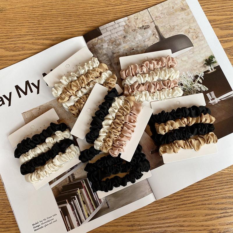 4pcs Skinnies Small Scrunchie Set Hair Bow Ties Ropes Bands Skinny Scrunchy Elastics Ponytail Holders for Women Girls